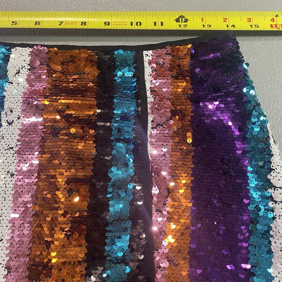 JUN & IVY Skirt Sequin Striped Mini Vibrant Party Fully Lined Rainbow Womens L - Picture 5 of 11